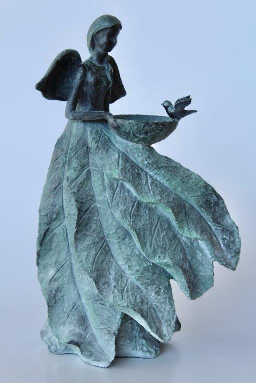 Extra Large Green Leaf Dress Lady Holding Bird Bath